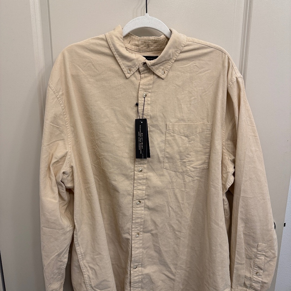 Banana Republic Slim Fine Wale Corduroy Shirt - Cream white, XXL
